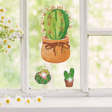 Load image into Gallery viewer, 23pcs Potted Cactus Diamond Painting Window Sticker Crystal Diamond Sticker
