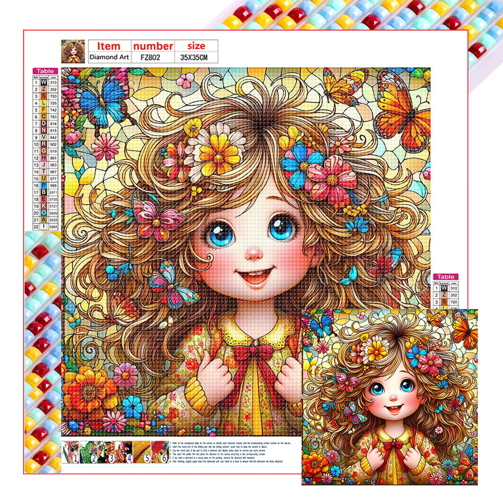 Butterfly And Flower Girl 35*35CM(Canvas) Full Square Drill Diamond Painting