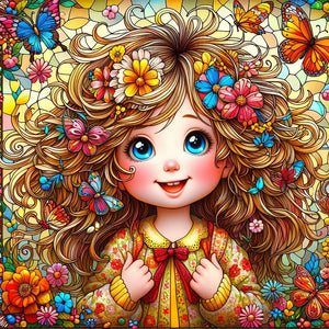 Butterfly And Flower Girl 35*35CM(Canvas) Full Square Drill Diamond Painting