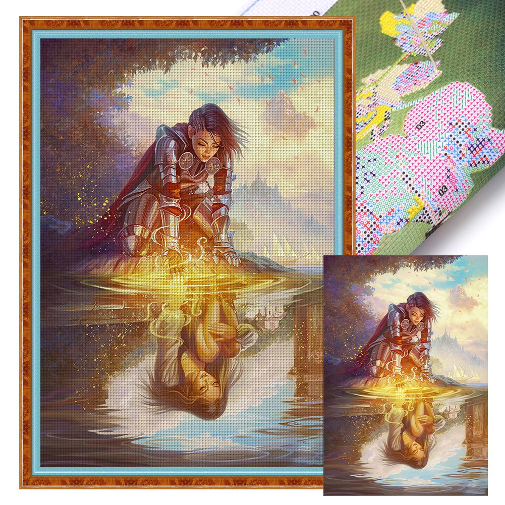 Yishu - Girl By The Lake - 50*70CM 11CT 3 Stamped Cross Stitch