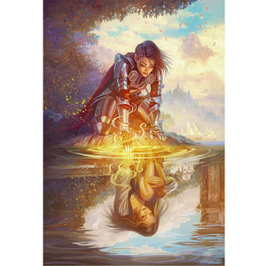 Yishu - Girl By The Lake - 50*70CM 11CT 3 Stamped Cross Stitch