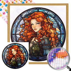 Red-Haired Girl Glass Painting 40*40CM(Picture) Full Round Drill Diamond Painting