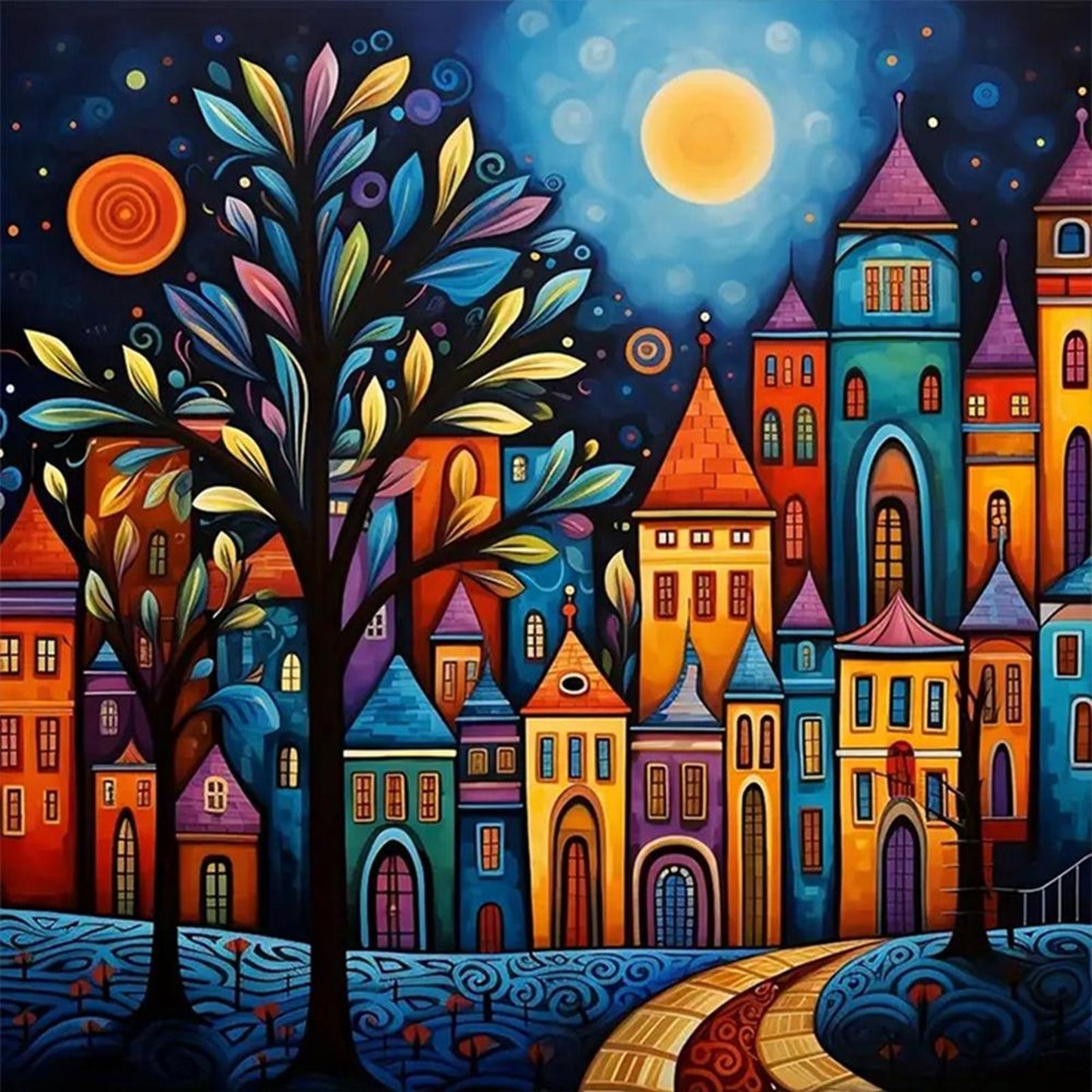 Colorful House - Full 14CT Counted Cross Stitch 40x40CM - Huacan