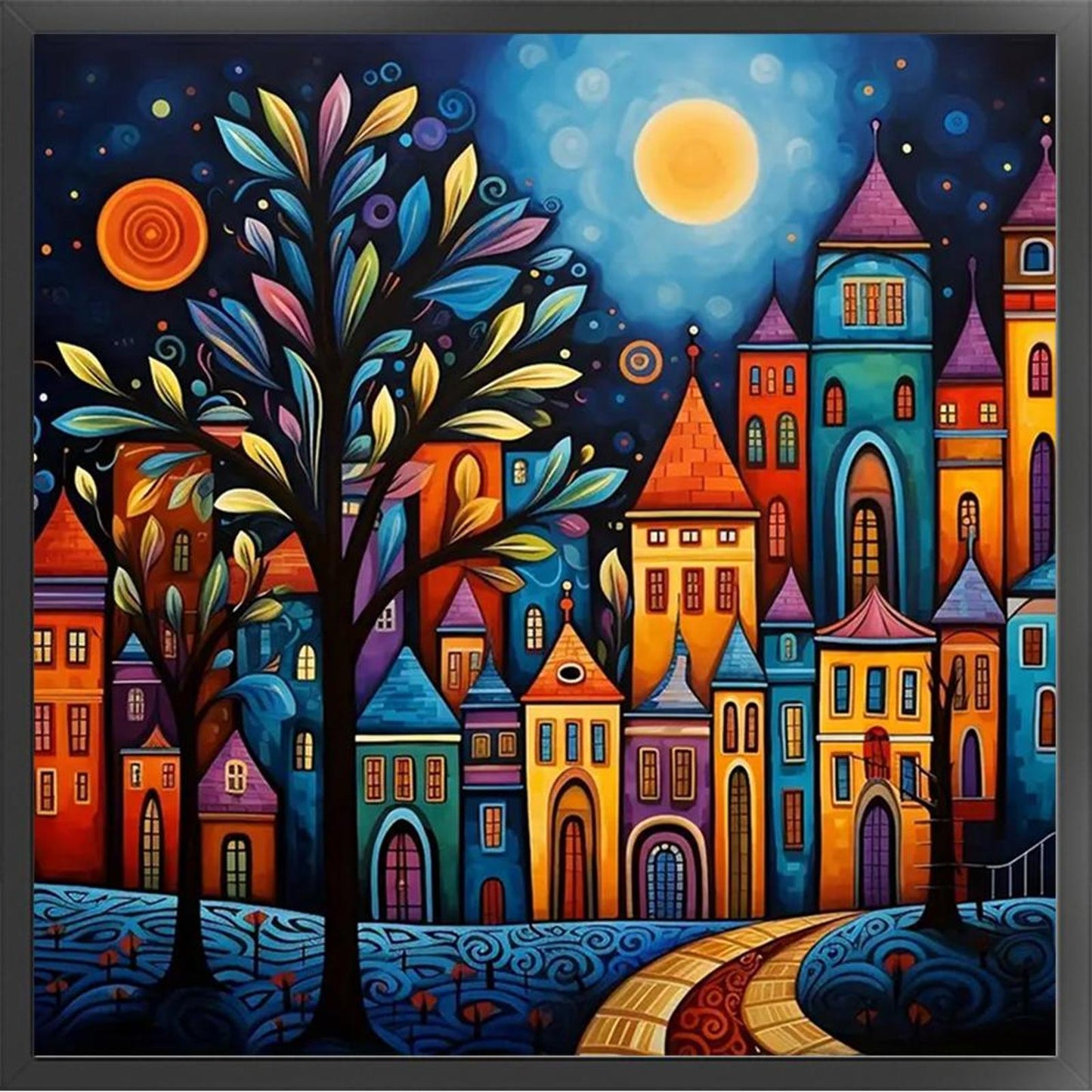 Colorful House - Full 14CT Counted Cross Stitch 40x40CM - Huacan
