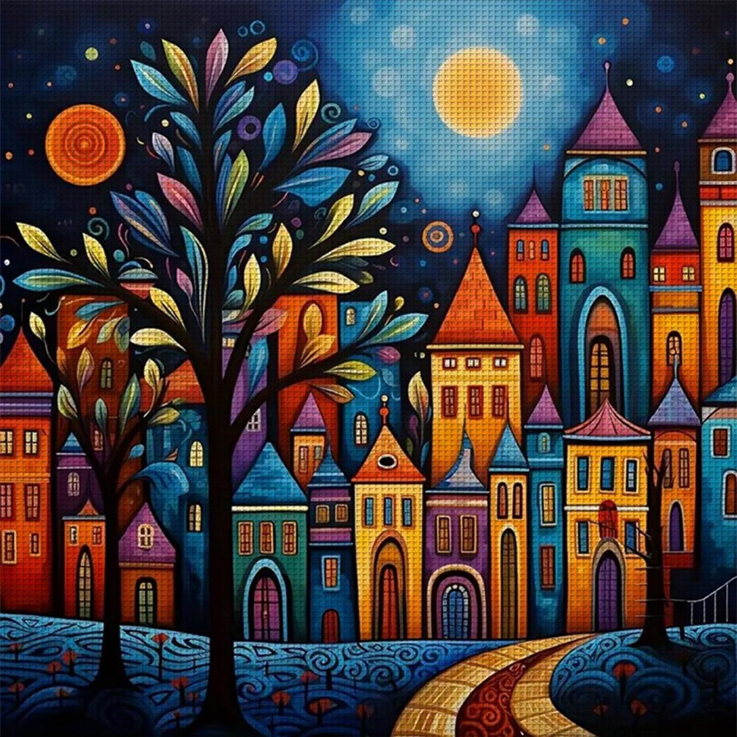 Colorful House - Full 14CT Counted Cross Stitch 40x40CM - Huacan