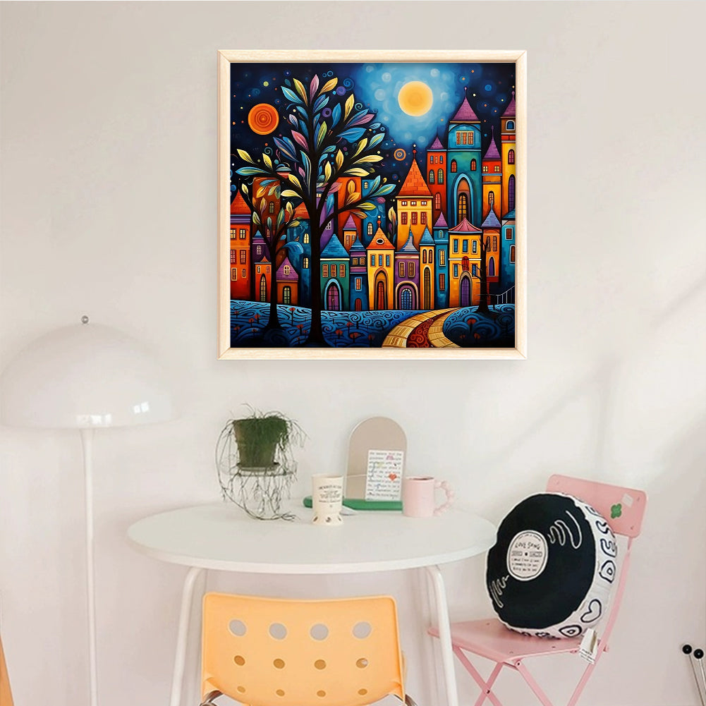 Colorful House - Full 14CT Counted Cross Stitch 40x40CM - Huacan