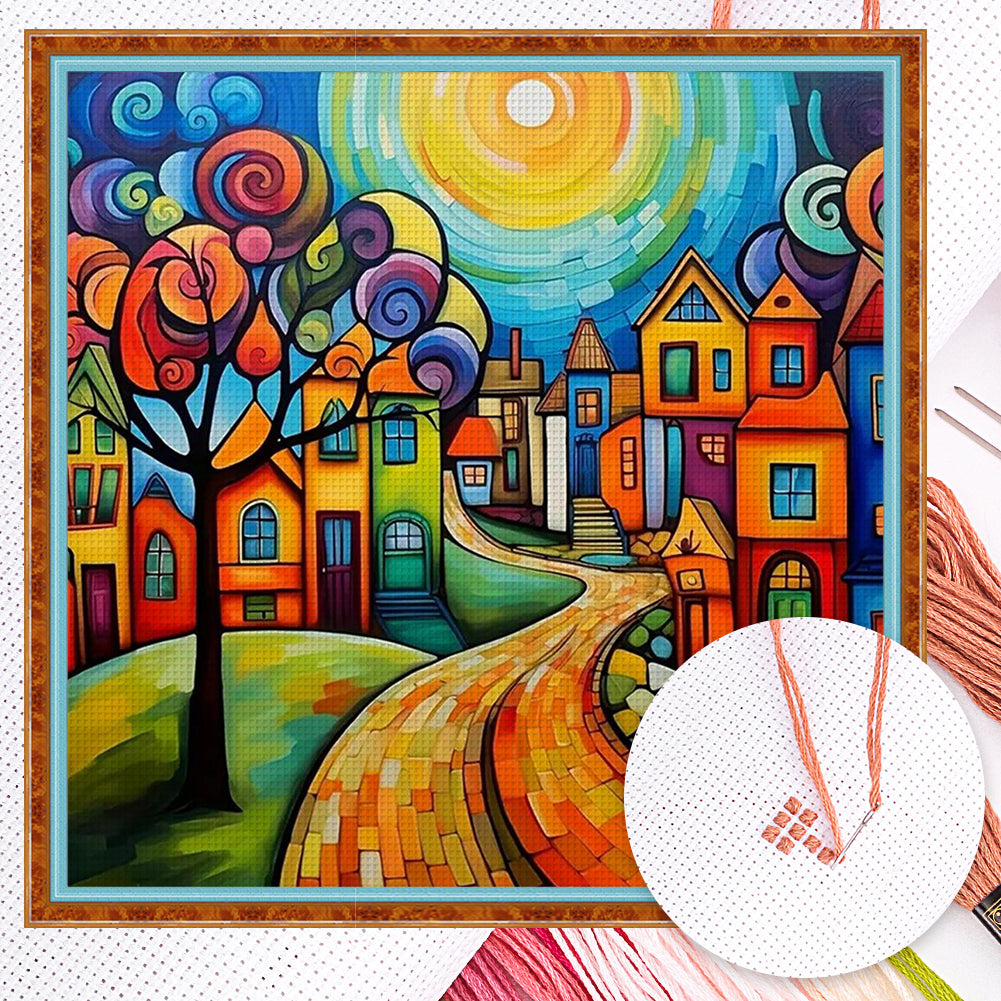 Colorful House - Full 14CT Counted Cross Stitch 40x40CM - Huacan