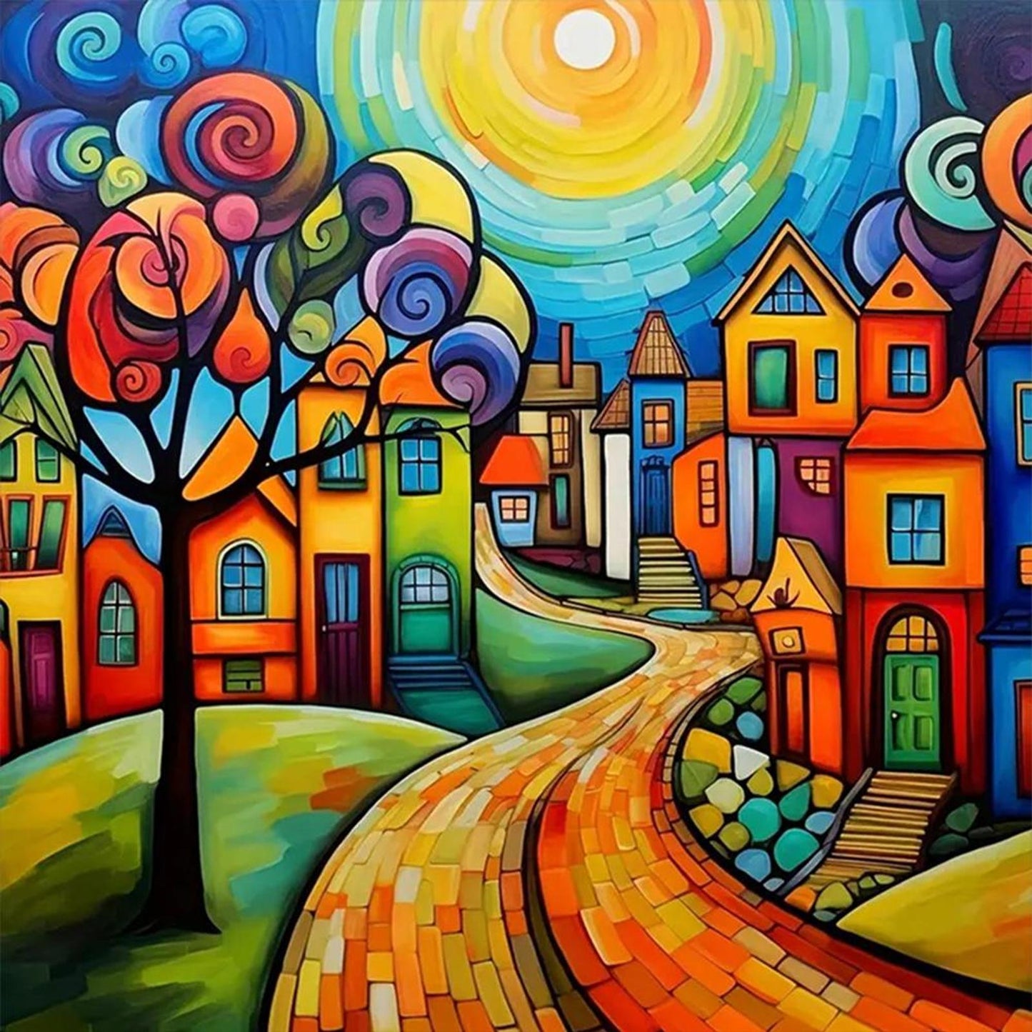 Colorful House - Full 14CT Counted Cross Stitch 40x40CM - Huacan