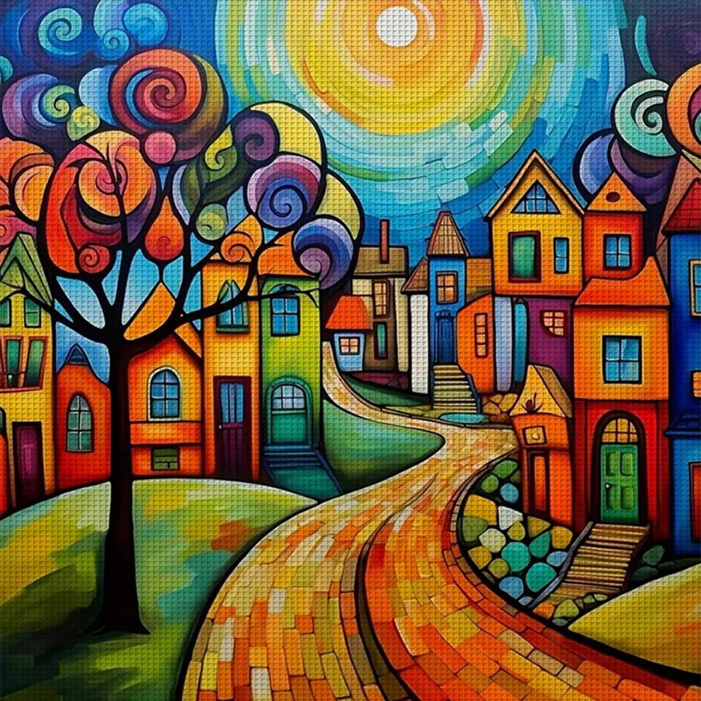 Colorful House - Full 14CT Counted Cross Stitch 40x40CM - Huacan