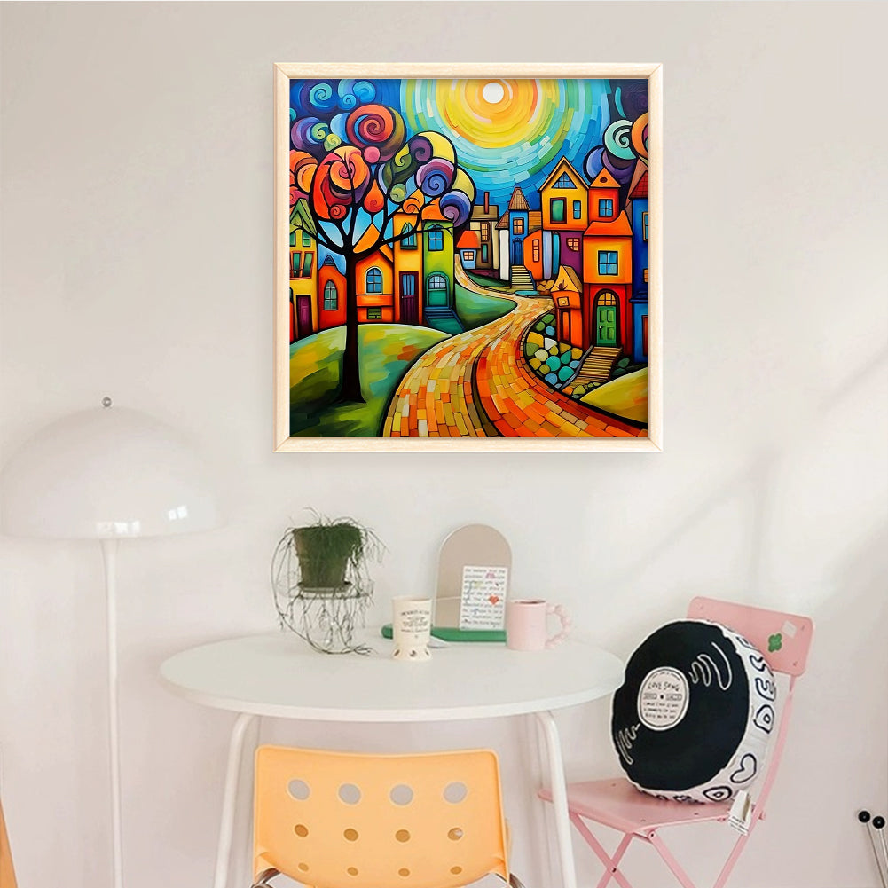 Colorful House - Full 14CT Counted Cross Stitch 40x40CM - Huacan