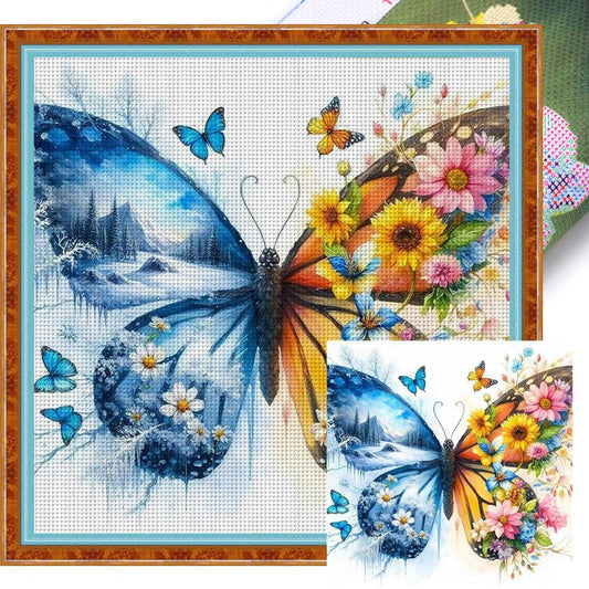 Colorful Butterfly - Full 11CT Stamped Cross Stitch 45x45CM - Huacan