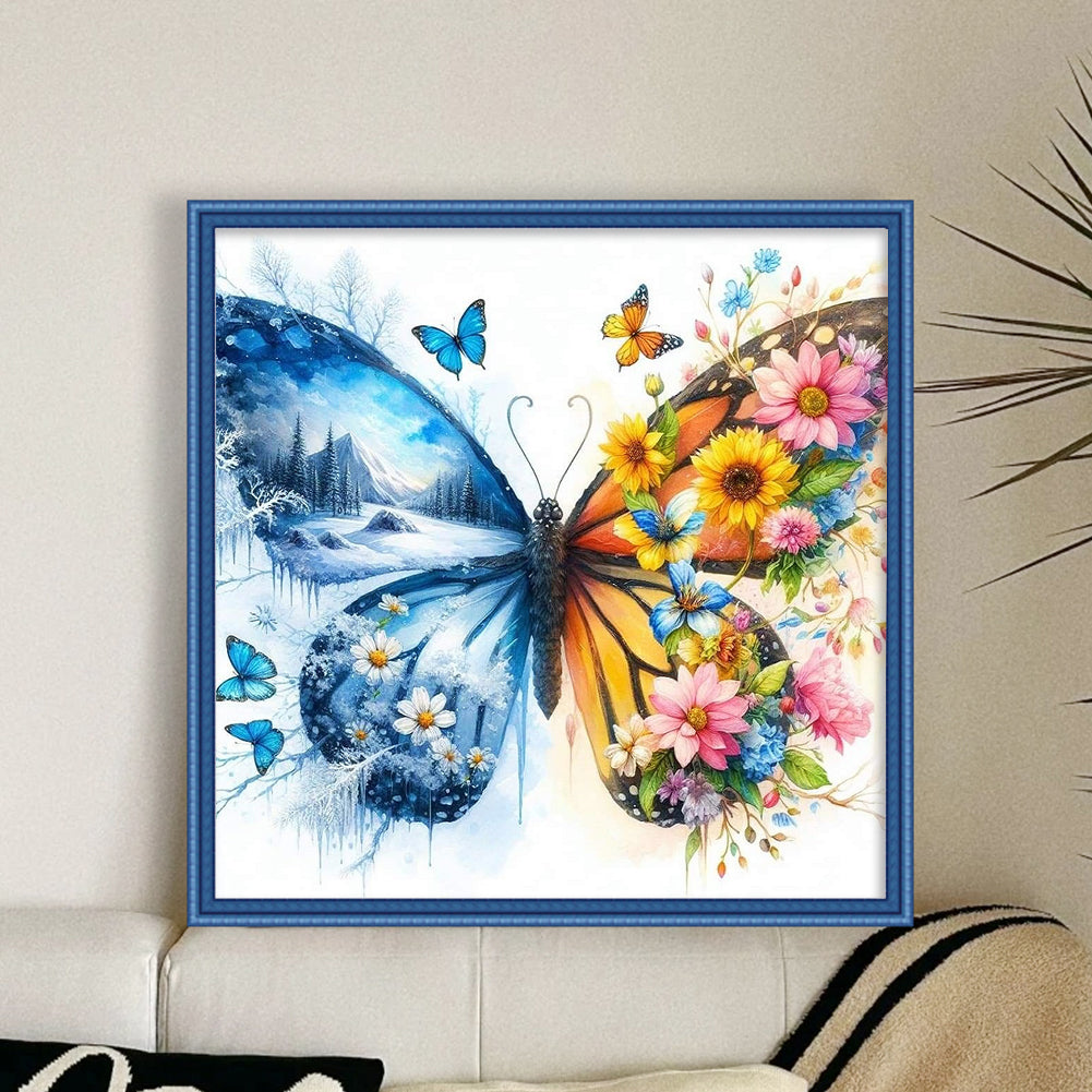 Colorful Butterfly - Full 11CT Stamped Cross Stitch 45x45CM - Huacan