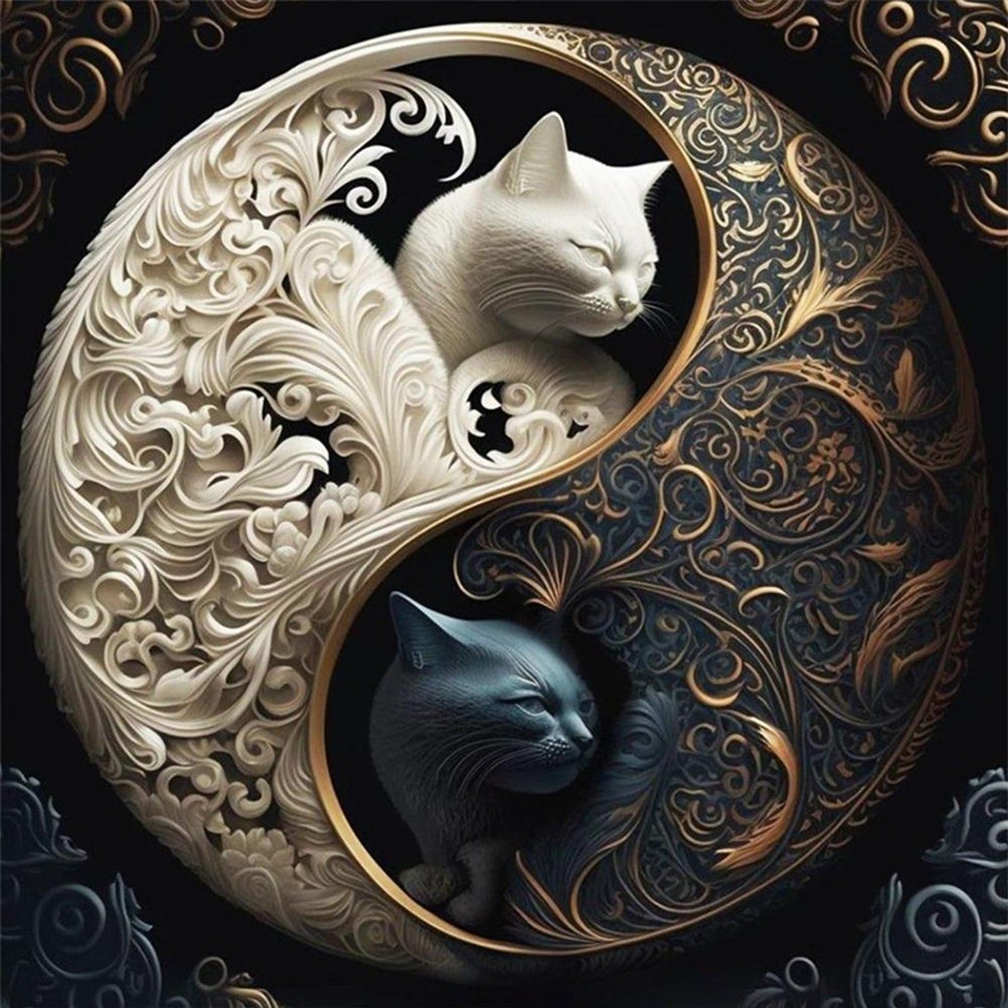 Yin-Yang Black And White Cat - Full 11CT Stamped Cross Stitch 45x45CM - Huacan