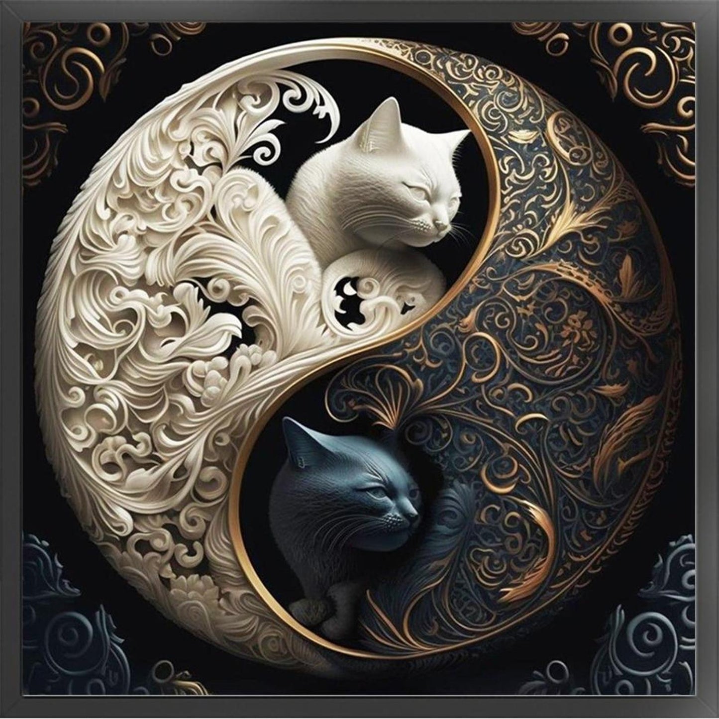 Yin-Yang Black And White Cat - Full 11CT Stamped Cross Stitch 45x45CM - Huacan