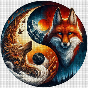 Huancan - Tai Chi Yin And Yang - Fox - 45*45CM 11CT 3 Stamped Cross Stitch
