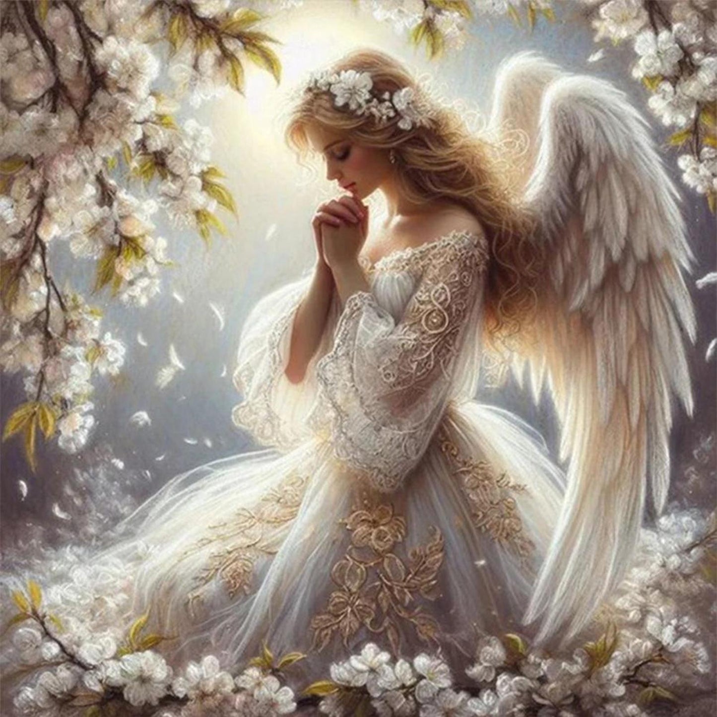 Praying Angel Girl - Full 11CT Stamped Cross Stitch 50x50CM - Yishu