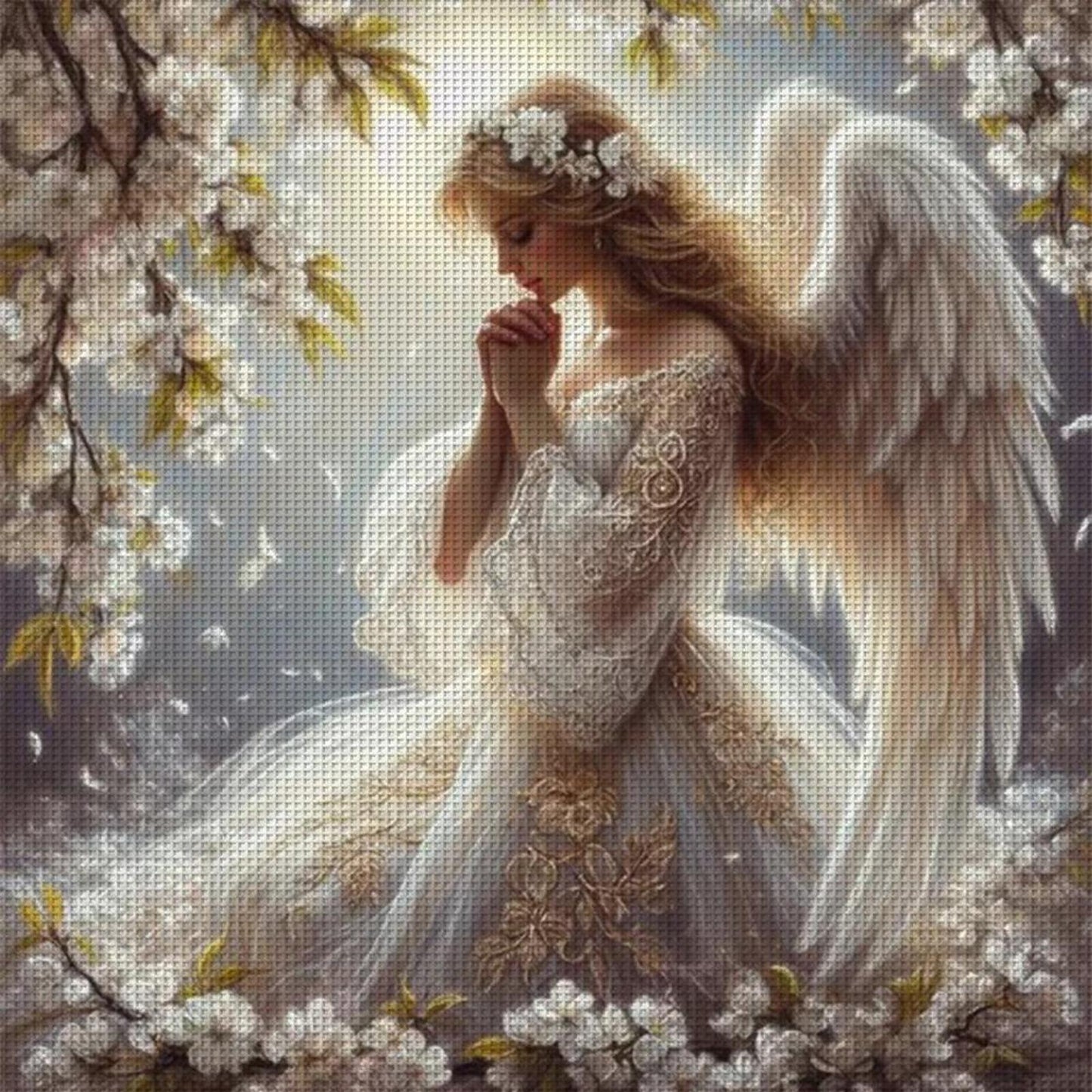 Praying Angel Girl - Full 11CT Stamped Cross Stitch 50x50CM - Yishu