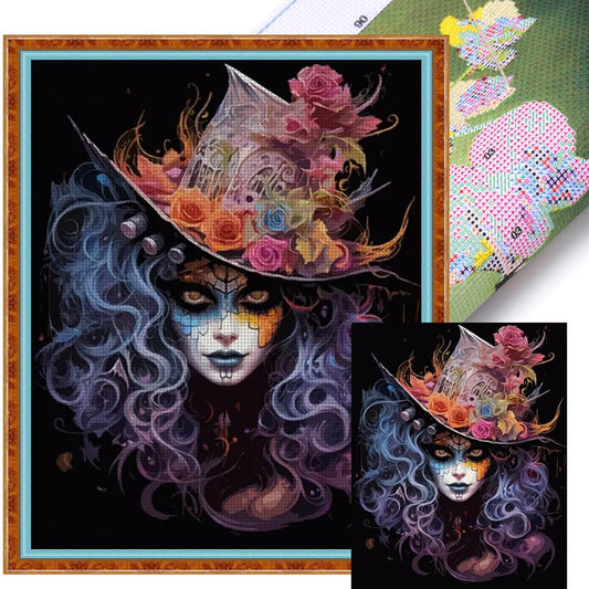Girl With Weird Makeup - Full 11CT Stamped Cross Stitch 40x50CM - Yishu