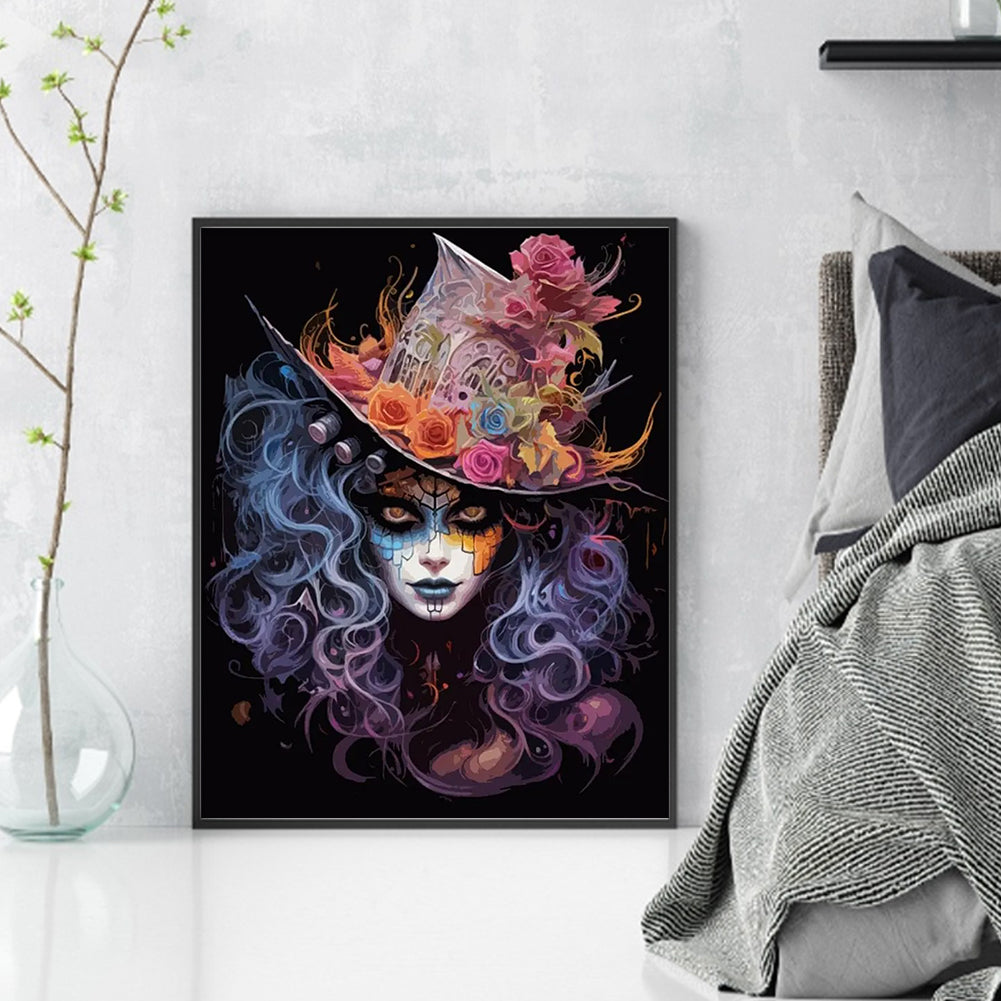 Girl With Weird Makeup - Full 11CT Stamped Cross Stitch 40x50CM - Yishu
