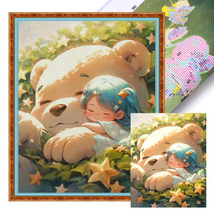 Yishu - Girl And Bear In The Sun - 40*50CM 11CT 3 Stamped Cross Stitch