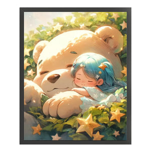 Yishu - Girl And Bear In The Sun - 40*50CM 11CT 3 Stamped Cross Stitch