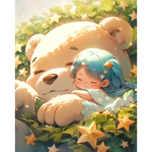 Yishu - Girl And Bear In The Sun - 40*50CM 11CT 3 Stamped Cross Stitch
