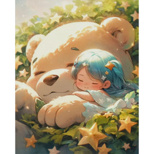 Yishu - Girl And Bear In The Sun - 40*50CM 11CT 3 Stamped Cross Stitch