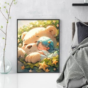 Yishu - Girl And Bear In The Sun - 40*50CM 11CT 3 Stamped Cross Stitch