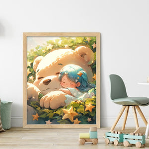 Yishu - Girl And Bear In The Sun - 40*50CM 11CT 3 Stamped Cross Stitch
