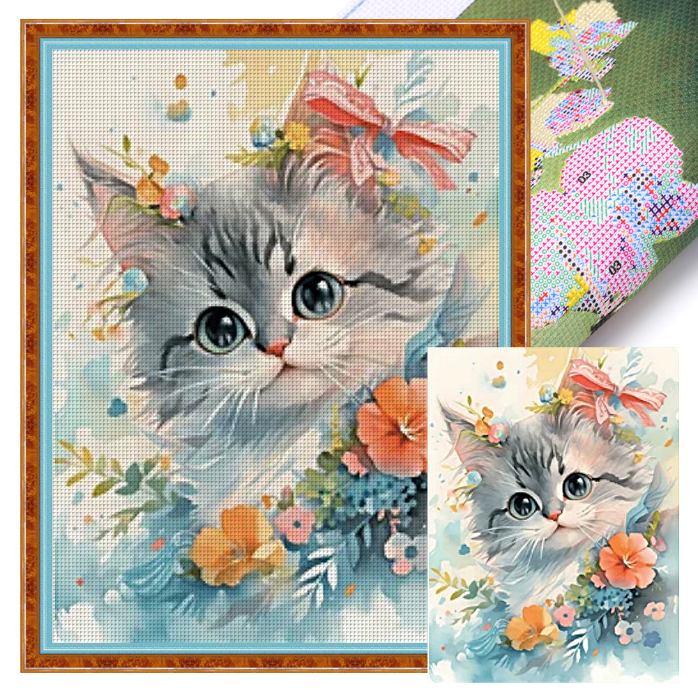 Yishu - Sweet Cat - 40*55CM 11CT 3 Stamped Cross Stitch