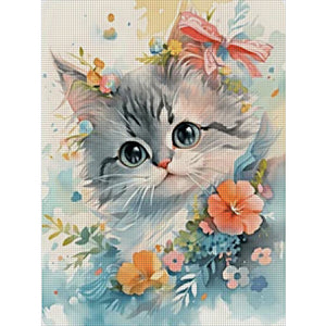 Yishu - Sweet Cat - 40*55CM 11CT 3 Stamped Cross Stitch