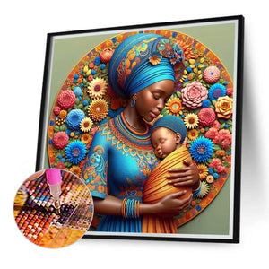 Black Mother And Child 40*40CM(Canvas) Full Round Drill Diamond Painting