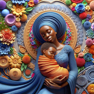 Black Mother And Child 40*40CM(Canvas) Full Round Drill Diamond Painting