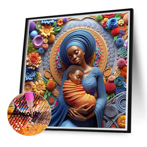 Black Mother And Child 40*40CM(Canvas) Full Round Drill Diamond Painting