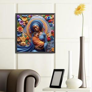 Black Mother And Child 40*40CM(Canvas) Full Round Drill Diamond Painting