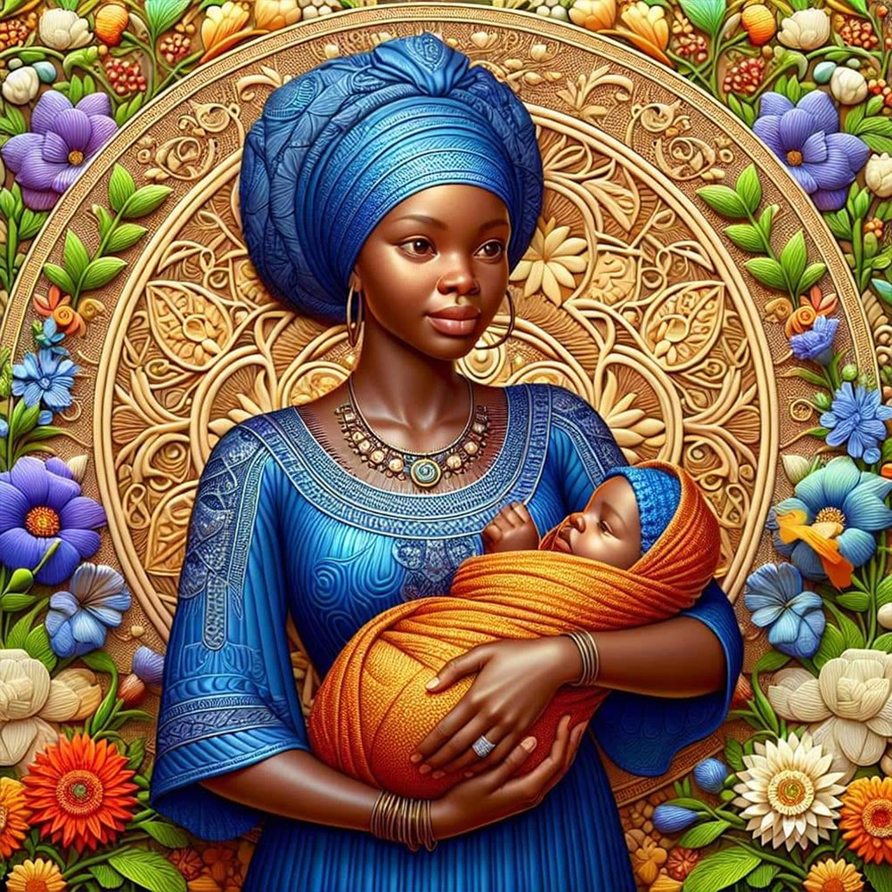 Black Mother And Child 40*40CM(Canvas) Full Round Drill Diamond Painting