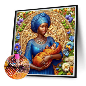 Black Mother And Child 40*40CM(Canvas) Full Round Drill Diamond Painting