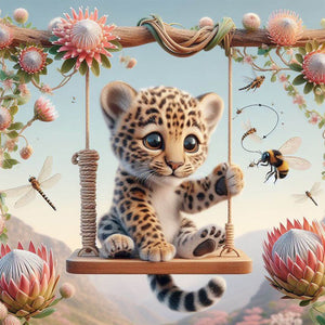 Leopard On A Swing 40*40CM(Canvas) Full Round Drill Diamond Painting