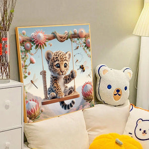 Leopard On A Swing 40*40CM(Canvas) Full Round Drill Diamond Painting