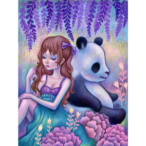 Yishu - Butterfly Girl And Panda - 40*54CM 11CT 3 Stamped Cross Stitch