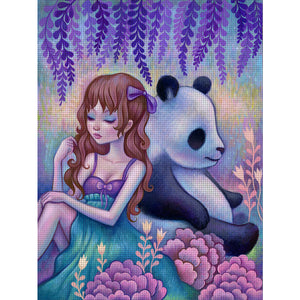 Yishu - Butterfly Girl And Panda - 40*54CM 11CT 3 Stamped Cross Stitch