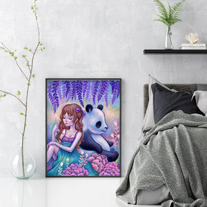 Yishu - Butterfly Girl And Panda - 40*54CM 11CT 3 Stamped Cross Stitch