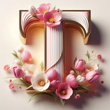 Load image into Gallery viewer, Pink Flower Letter T 30*30CM(Canvas) Full Round Drill Diamond Painting

