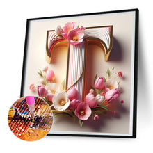 Load image into Gallery viewer, Pink Flower Letter T 30*30CM(Canvas) Full Round Drill Diamond Painting
