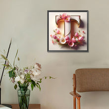 Load image into Gallery viewer, Pink Flower Letter T 30*30CM(Canvas) Full Round Drill Diamond Painting
