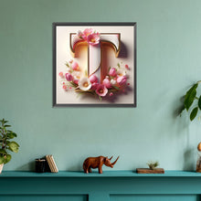 Load image into Gallery viewer, Pink Flower Letter T 30*30CM(Canvas) Full Round Drill Diamond Painting
