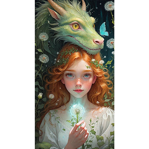 Dragon And Red-Haired Girl 40*75CM(Picture) Full Round Drill Diamond Painting