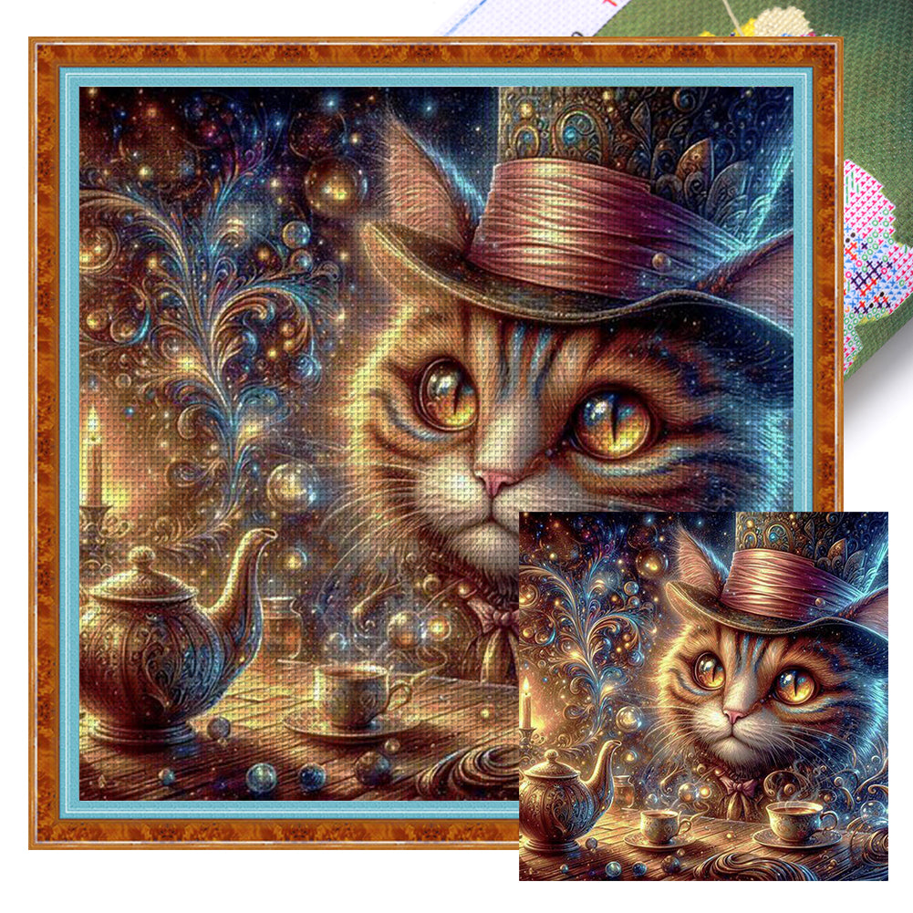 Huancan - Cat In A Top Hat - 45*45CM 14CT 2 Stamped Cross Stitch