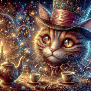 Huancan - Cat In A Top Hat - 45*45CM 14CT 2 Stamped Cross Stitch