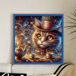 Huancan - Cat In A Top Hat - 45*45CM 14CT 2 Stamped Cross Stitch